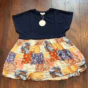 Relaxed Fit Navy Patchwork Dress small NWT